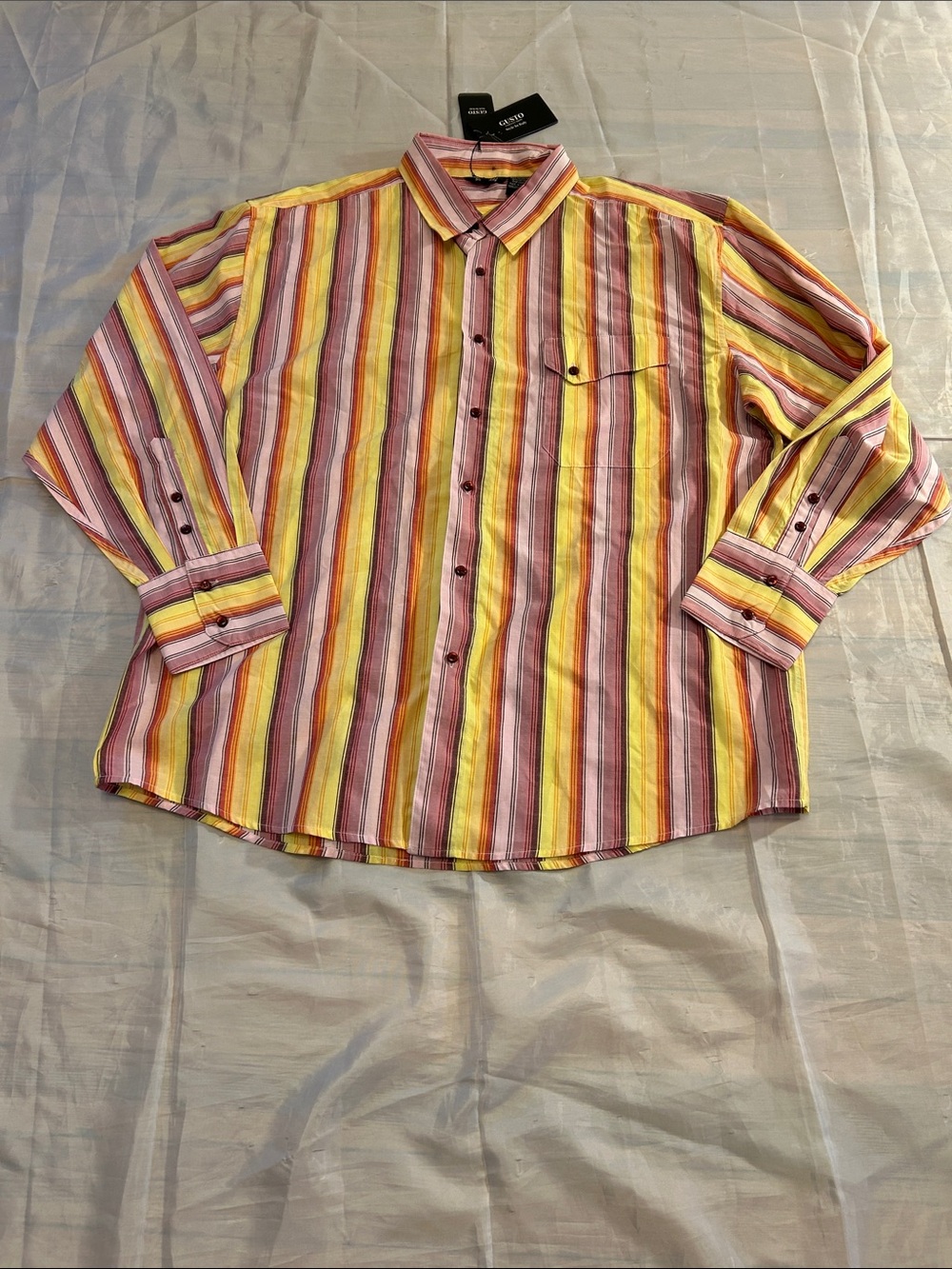 Vintage Casual Striped Button-Down Shirt in Yellow and Pink